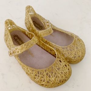 Mini Melissa glitter gold zig zag campana shoes 8
